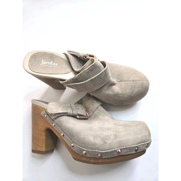Jambu Serafina Handcrafted Platform Gray Leather Clogs Mules Women’s Sz 8.5M - Picture 1 of 14